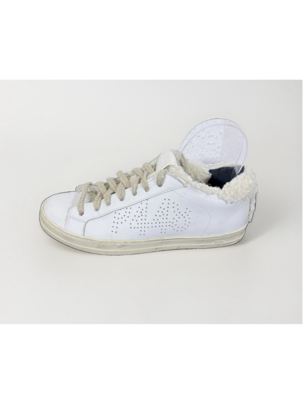 P448 John Fur White Sneaker Sz 39/8 Women Sherpa Lace Up Designer Fashion Sporty